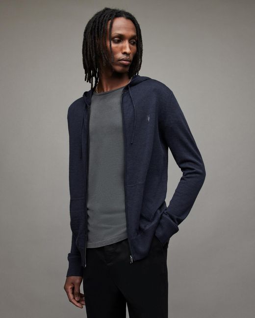 AllSaints Mode Merino Zip Hoodie in Blue for Men | Lyst Australia