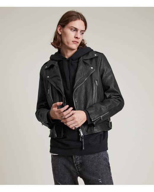 AllSaints Black Tavis Leather Biker Jacket for men