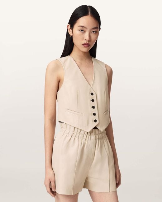 AllSaints Natural Arla Sleeveless Leather Waistcoat