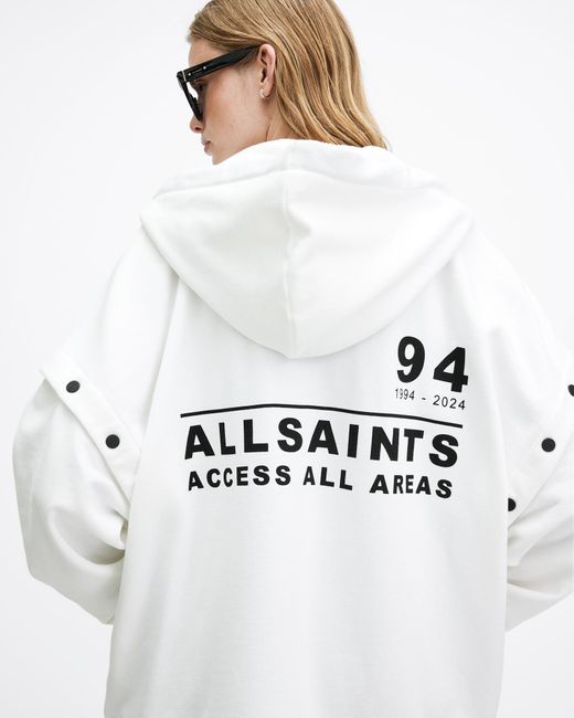 AllSaints White Access Amphia Oversized Logo Hoodie