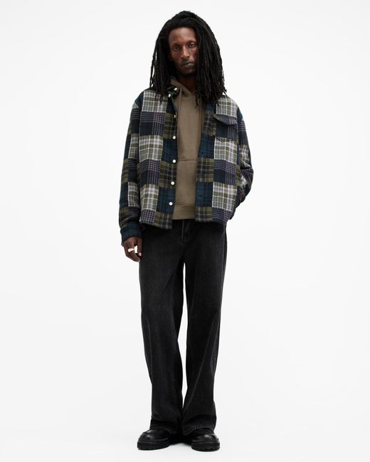 AllSaints Black Organic Cotton Relaxed Checked Flannel Shirt for men