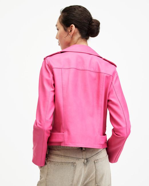 AllSaints Pink Balfern Leather Biker Jacket