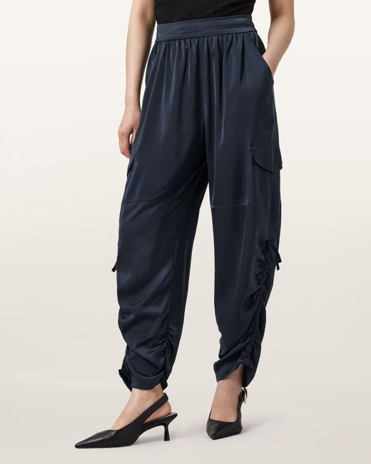 AllSaints Blue Kaye Straight Fit Drawcord Pants