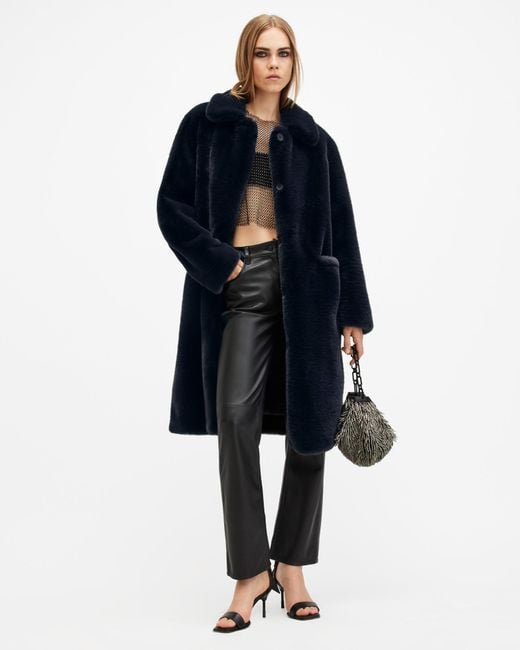 AllSaints Blue Sora Recycled Faux Fur Relaxed Fit Coat