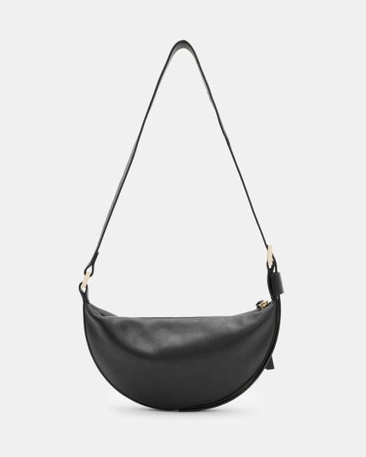 AllSaints Black Half Moon Leather Crossbody Bag