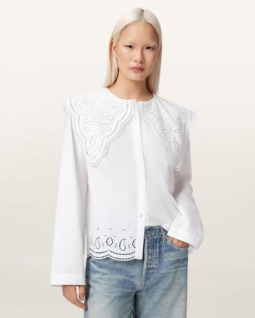 AllSaints White Marie Broiderie Regular Fit Shirt