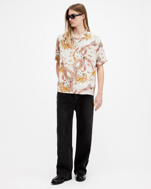 AllSaints White Dragon Relaxed Fit Printed Shirt,, Off for men