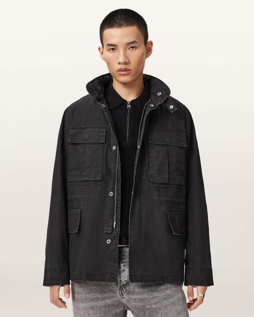 AllSaints Black Valen Funnel Neck Jacket for men