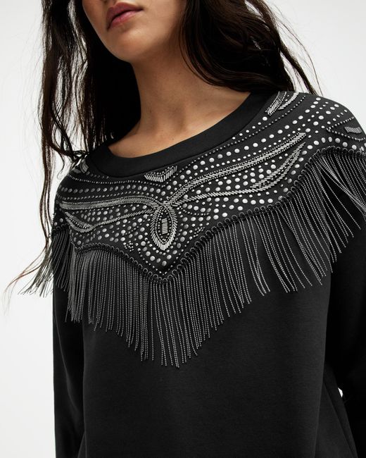 AllSaints Black Winona Jaine Embellished Sweatshirt,