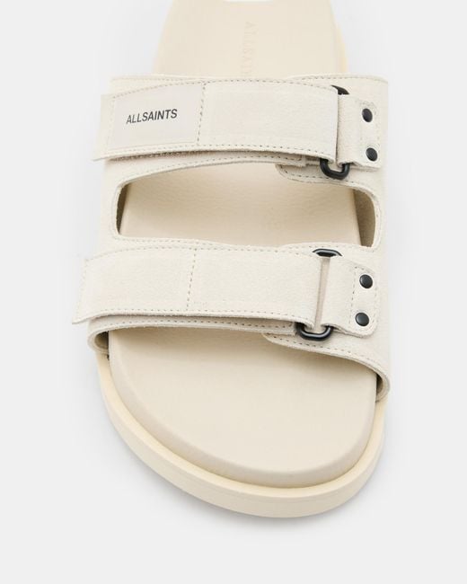 AllSaints White Vex Leather Velcro Strap Sandals for men