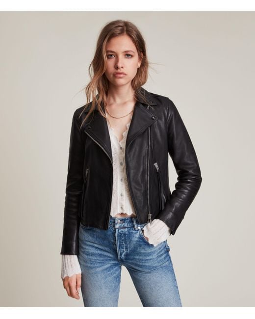 Allsaints Women S Leather Slim Fit Dalby Biker Jacket In Black Lyst