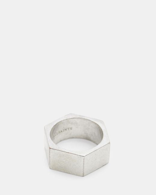 AllSaints White Hex Sterling Silver Bolt Ring for men