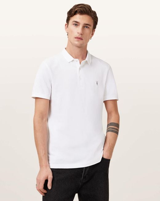 AllSaints White Reform Short Sleeve Polo Shirt for men
