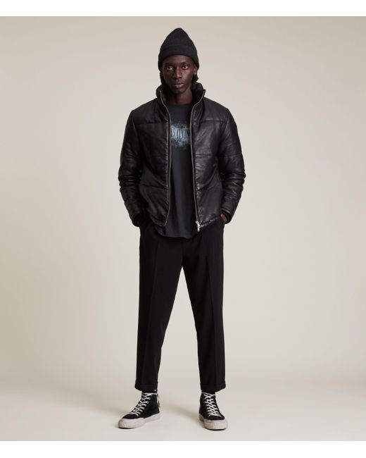 AllSaints Men's Slim Fit Coronet Leather Puffer Jacket in Black for Men |  Lyst