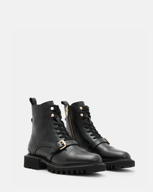 AllSaints Black Tori Leather Boots,, /Warm Brass