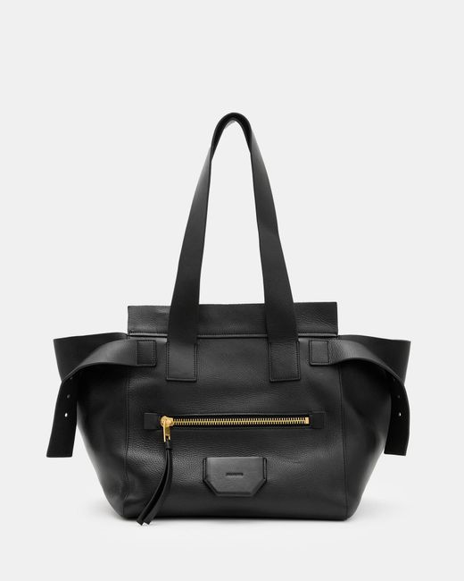 AllSaints Black Perez Leather Shoulder Tote Bag