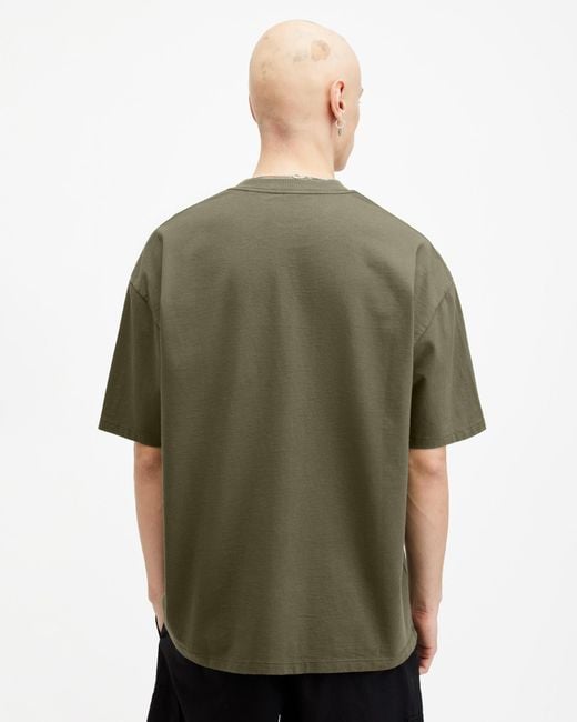 AllSaints Green Xander Flocked Logo Oversized T-shirt, for men