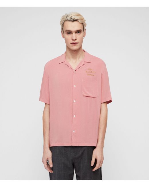 AllSaints Pink The Nowhere Times Slim Fit Camp Shirt for men
