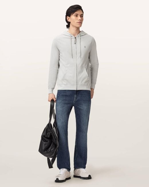 AllSaints Gray Brace Zip Up Brushed Cotton Hoodie for men
