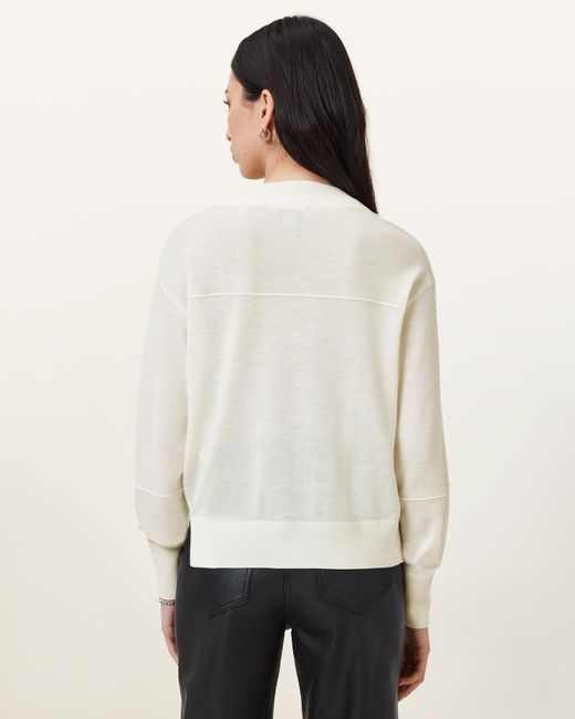 AllSaints White Julieana V Neck Wool Jumper