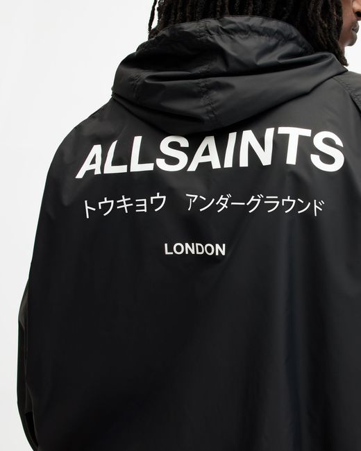 AllSaints Black Underground Logo Oversized Hood Jacket for men