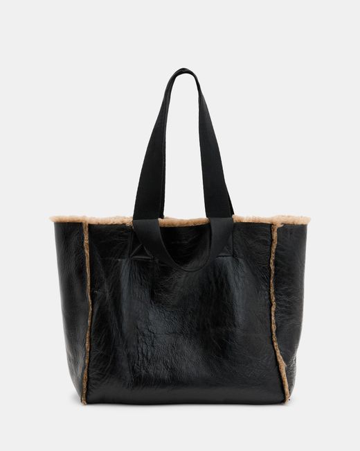 AllSaints Black Reversible Shearling Tote Bag