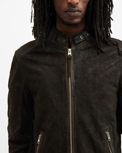 AllSaints Gray Cora Suede Snap Back Collar Jacket for men