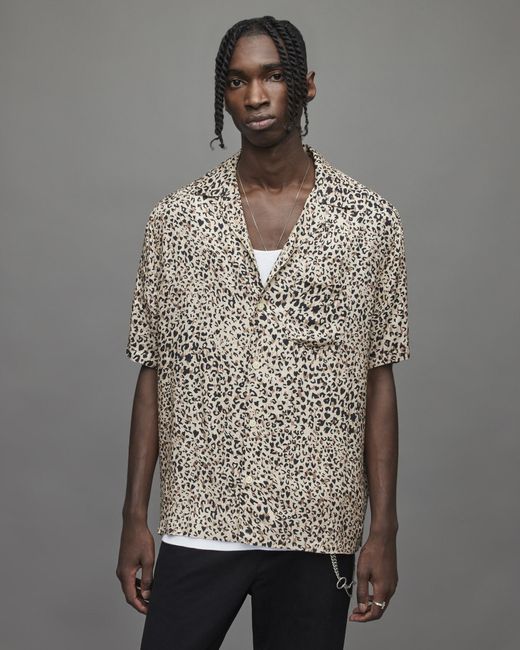 AllSaints Gray Leopard Print Heart Shirt for men
