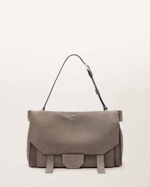 AllSaints Gray Ursa Crocodile Effect Leather Bag