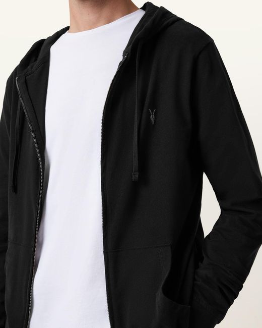 AllSaints Black Brace Zip Up Brushed Cotton Hoodie for men