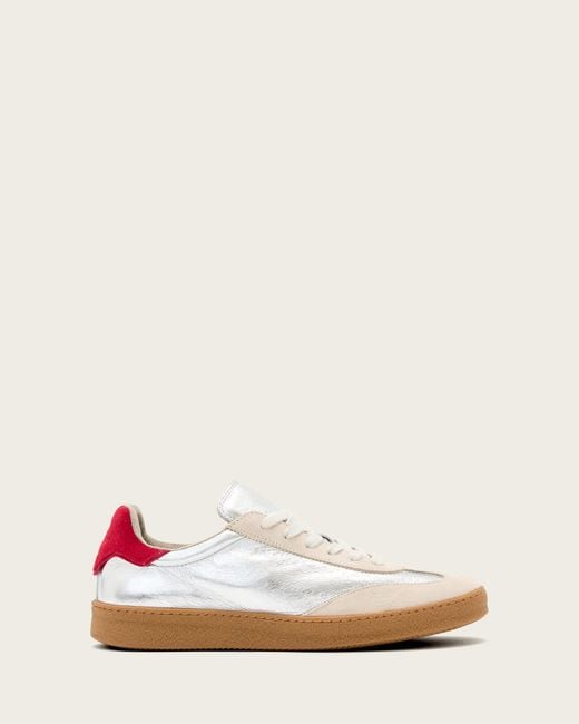 AllSaints White Leather Thelma Metallic Leather Low Top Trainers, /Us 6/Eu 36