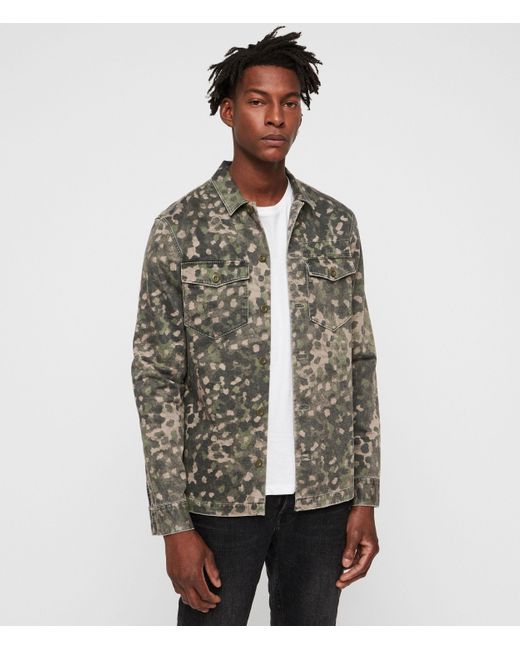 AllSaints Green Fassett Camouflage Shirt for men