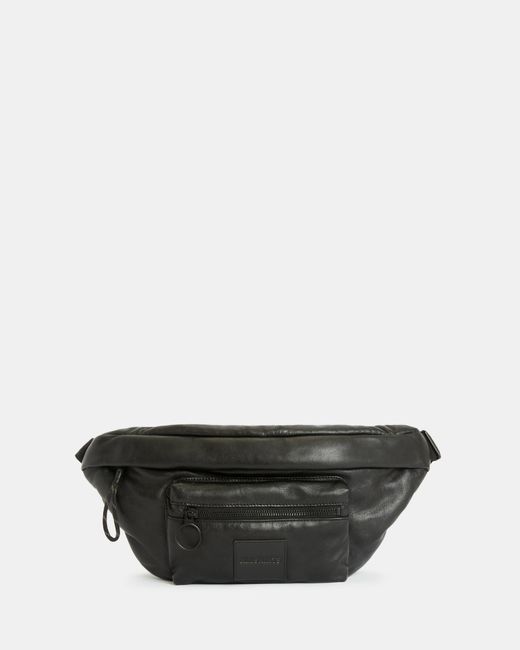 AllSaints Gray Ronin Leather Bum Bag for men