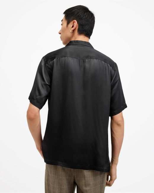 AllSaints Black Aquila Embroidered Relaxed Fit Shirt, for men