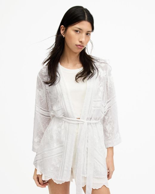 AllSaints White Carina Embroidered Kimono