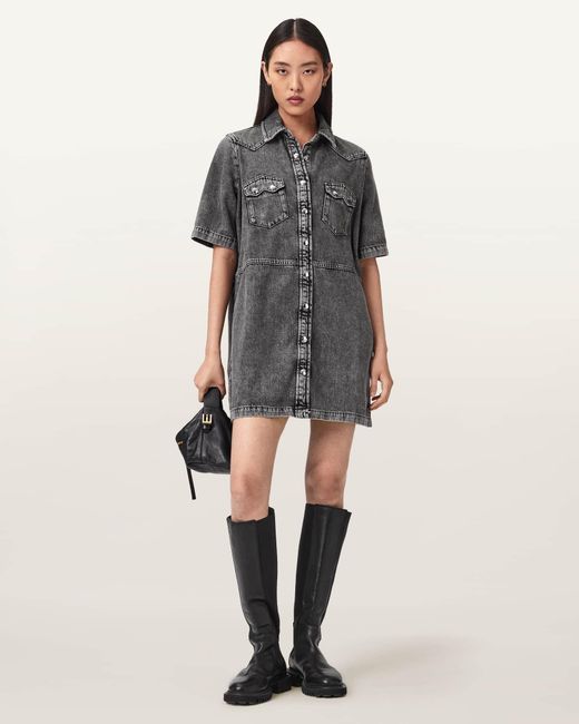 AllSaints Gray Cotton/Viscose Rock Denim Mini Dress, /Us 4