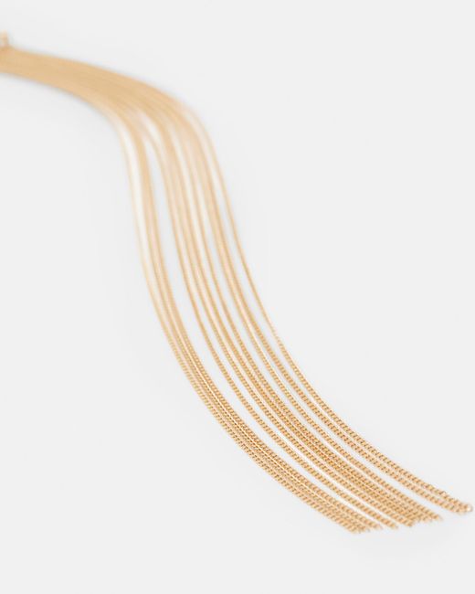 AllSaints White Eliza Gold Tone Long Fringed Earrings