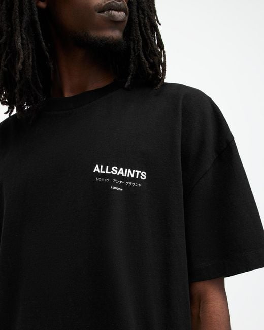 AllSaints Black Underground Oversized Crew Neck T-shirt, for men