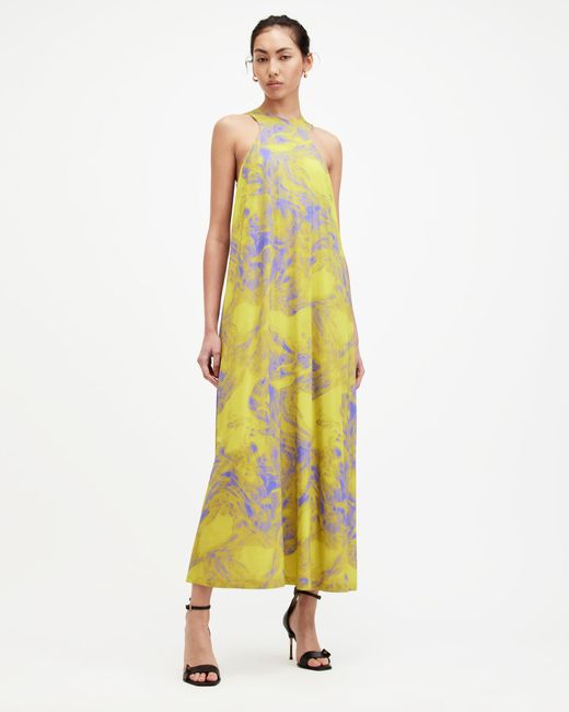 AllSaints Yellow Kura Inspiral Printed Maxi Dress
