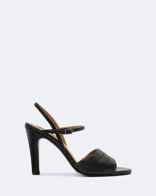 AllSaints Black Lila Ankle-Strap Leather Heeled Sandals