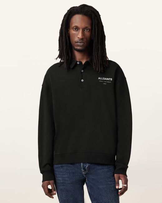 AllSaints Black Underground Oversized Fit Polo Neck Sweatshirt for men