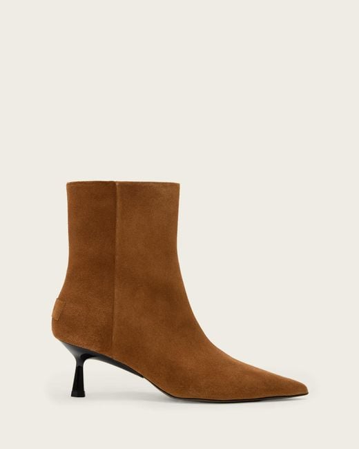 AllSaints Brown Leather Vivian Suede Boots, Us 7/ Eu 37
