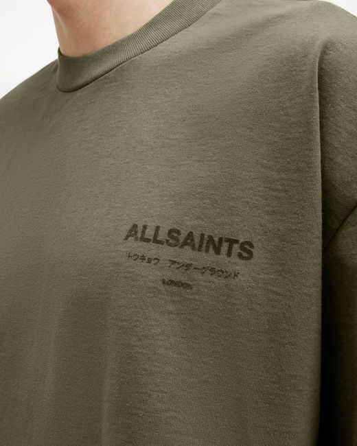 AllSaints Green Xander Flocked Logo Oversized T-shirt, for men