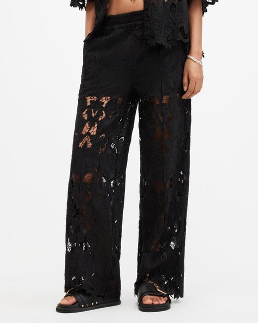 AllSaints Blue Charli Embroidered Straight Fit Trousers,