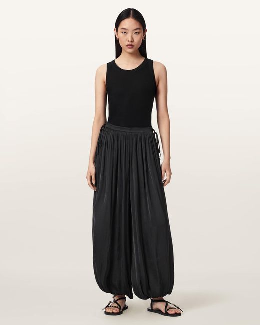 AllSaints Black Eshe Loose Fit Satin Trousers