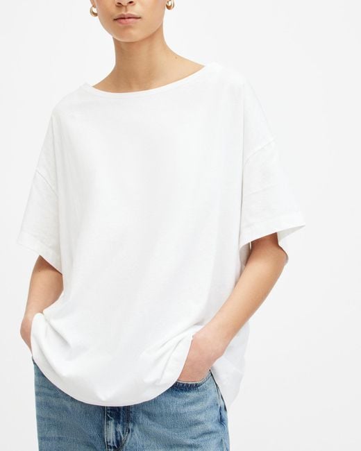 AllSaints White Lydia Dropped Shoulder Oversized T-shirt,