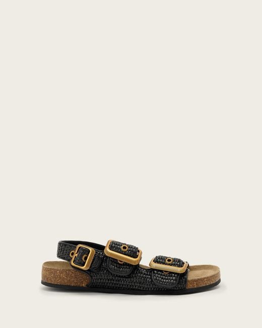 AllSaints White Staffa Raffia Buckle Sandals