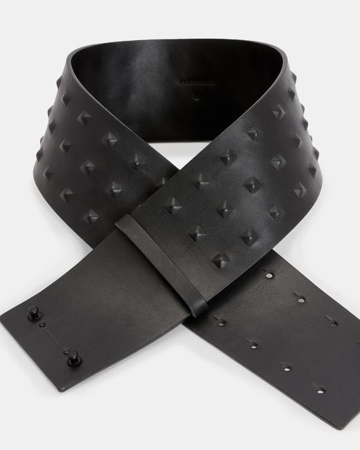 AllSaints Black Lara Studded Leather Waist Belt