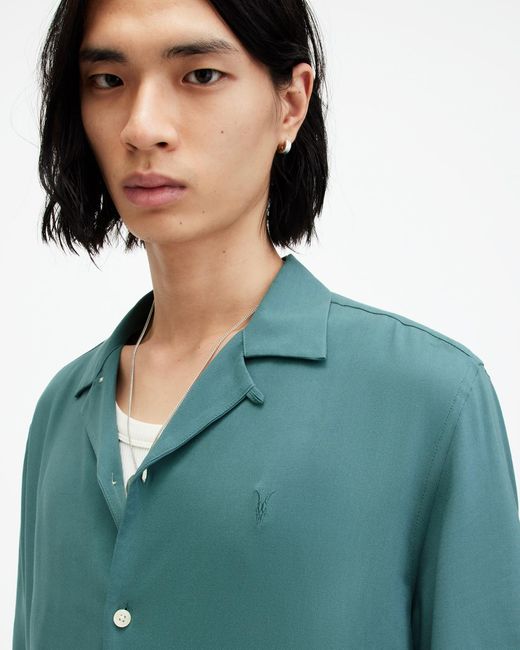AllSaints Green Venice Revere Ramskull Shirt, for men