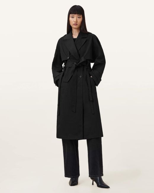 AllSaints Black Cadence Relaxed Fit Trench Coat